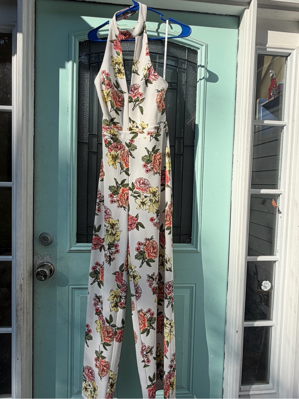 Guess One-Shoulder Floral Jumpsuit - White with Pink & Yellow Blooms
